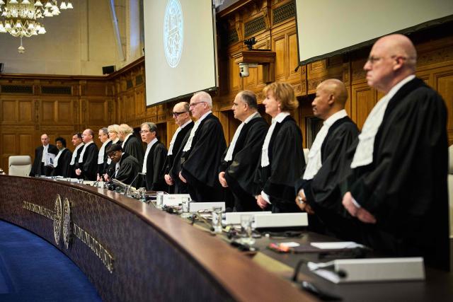 The court stands at the start of the first hearing at the International Court of Justice in which Myanmar is accused of committing genocide against the country's Muslim minority, the Rohingya, in the Hague on January 12, 2026. The Gambia filed the genocide case in cooperation with the Organization of Islamic Cooperation in 2019. Myanmar's military deliberately targeted the Rohingya minority in a bid to destroy the community, Gambia's Justice Minister Dawda Jallow told the International Court of Justice Monday at the start of a genocide hearing. (Photo by Phil Nijhuis / ANP / AFP) / Netherlands OUT
