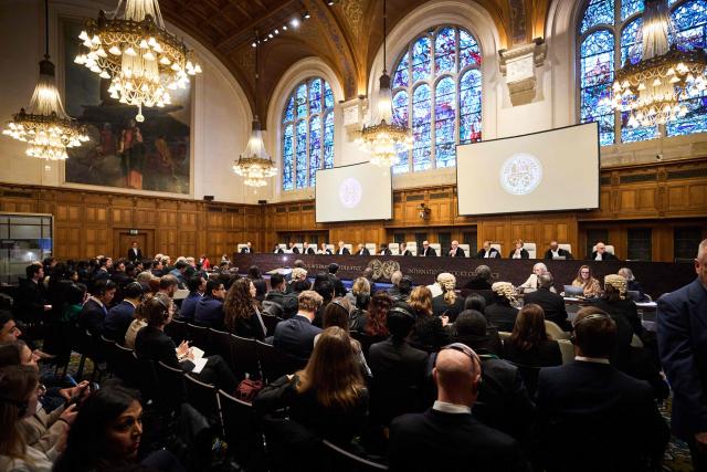 General view taken at the start of the first hearing at the International Court of Justice in which Myanmar is accused of committing genocide against the country's Muslim minority, the Rohingya, in the Hague on January 12, 2026. The Gambia filed the genocide case in cooperation with the Organization of Islamic Cooperation in 2019. Myanmar's military deliberately targeted the Rohingya minority in a bid to destroy the community, Gambia's Justice Minister Dawda Jallow told the International Court of Justice Monday at the start of a genocide hearing. (Photo by Phil Nijhuis / ANP / AFP) / Netherlands OUT