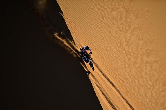 Chilean rider Ignacio Cornejo competes with a Hero 450 Rally in Stage 8 of the 48th edition of the Dakar Rally 2026, between Wadi ad-Dawasir and Wadi ad-Dawasir in Saudi Arabia on January 12, 2026. (Photo by Giuseppe CACACE / AFP)