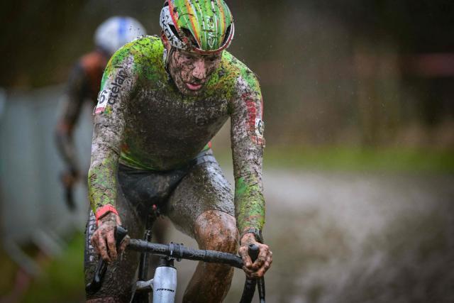 Belgian rider Joran Wyseure competes during the men's elite race of the Cyclocross Otegem cycling event in Otegem on January 12, 2026. (Photo by DAVID PINTENS / Belga / AFP) / Belgium OUT