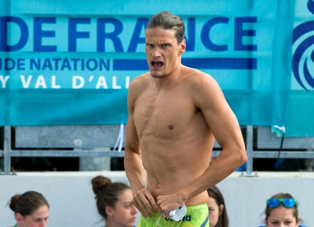 (FILES) France's Yannick Agnel prepares to compete in the 200m freestyle B final during the Open de France swimming competition in Bellerive-sur-Allier on July 3, 2016. The Colmar Court of Appeal will deliver on January 15, 2026 its decision on the appeal lodged by former swimmer Yannick Agnel against his referral to trial for rape. (Photo by Thierry Zoccolan / AFP)