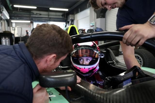 TOPSHOT - Swedish driver Alexia Danielsson takes part in a test training session at the Circuit de Barcelona-Catalunya in Montmelo, Barcelona province, on December 15, 2025. Swedish teenager Alexia Daniellson is not shy of stating her ambition to be Formula One world champion after being hand-picked for a programme that aims to unlock female talent in motorsport. The 16-year-old is among a cohort of five young drivers chosen by motorsport programme More Than Equal to join its global driver development programme. (Photo by Lluis GENE / AFP)