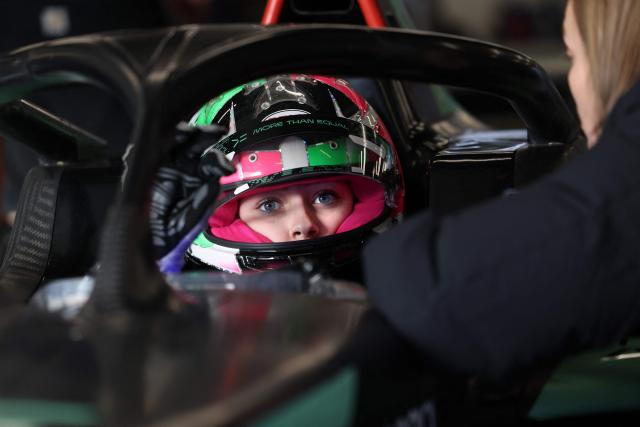 British driver Skye Parker takes part in a test training session at the Circuit de Barcelona-Catalunya in Montmelo, Barcelona province, on December 16, 2025. The project of More Than Equal, founded by entrepreneur and philanthropist Karel Komarek and former F1 driver David Coulthard, is simple and fearlessly ambitious: to find and develop the first woman F1 world champion in a male-dominated sport. (Photo by Lluis GENE / AFP)