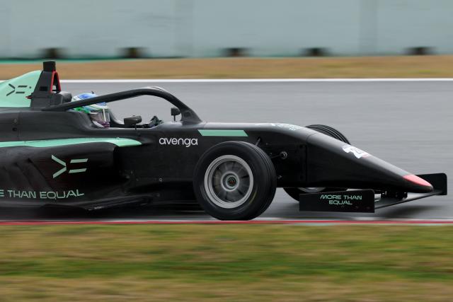 Austrian driver Ivonn Simeonova takes part in a test training session at the Circuit de Barcelona-Catalunya in Montmelo, Barcelona province, on December 15, 2025. The project of More Than Equal, founded by entrepreneur and philanthropist Karel Komarek and former F1 driver David Coulthard, is simple and fearlessly ambitious: to find and develop the first woman F1 world champion in a male-dominated sport. (Photo by Lluis GENE / AFP)