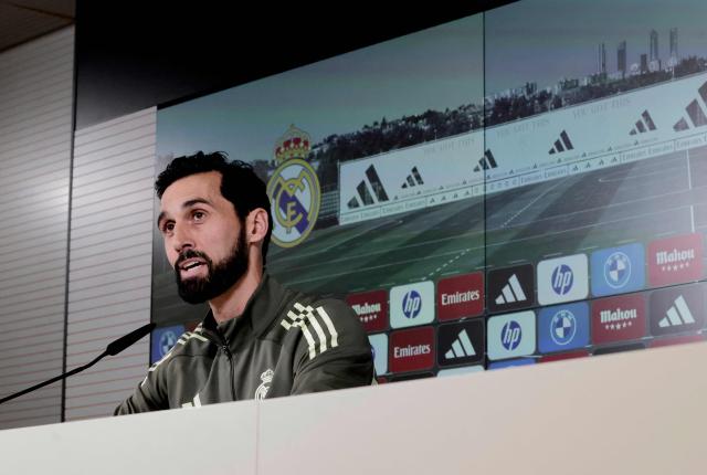 Real Madrid's new coach Alvaro Arbeloa gives a press conference at Real Madrid Sports City in Valdebebas, in the outskirts of Madrid, on January 13, 2026. Real Madrid appointed Alvaro Arbeloa as new coach on January 12, 2026 after coach Xabi Alonso has left the club by mutual consent, a day after the team lost the Spanish Super Cup final against rivals Barcelona, AFP reports. (Photo by Oscar DEL POZO / AFP)