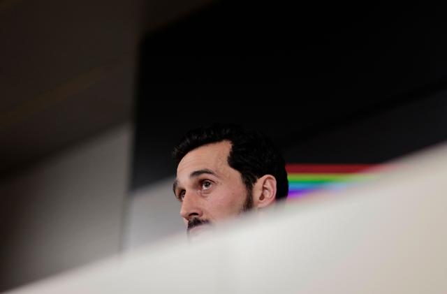 Real Madrid's new coach Alvaro Arbeloa gives a press conference at Real Madrid Sports City in Valdebebas, in the outskirts of Madrid, on January 13, 2026. Real Madrid appointed Alvaro Arbeloa as new coach on January 12, 2026 after coach Xabi Alonso has left the club by mutual consent, a day after the team lost the Spanish Super Cup final against rivals Barcelona, AFP reports. (Photo by Oscar DEL POZO / AFP)