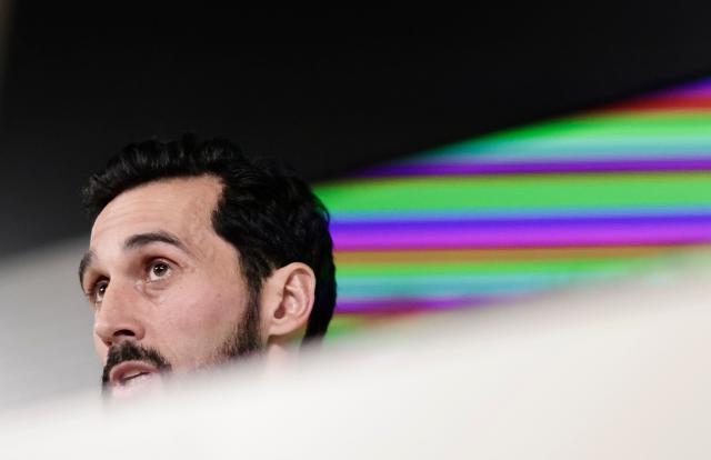 Real Madrid's new coach Alvaro Arbeloa gives a press conference at Real Madrid Sports City in Valdebebas, in the outskirts of Madrid, on January 13, 2026. Real Madrid appointed Alvaro Arbeloa as new coach on January 12, 2026 after coach Xabi Alonso has left the club by mutual consent, a day after the team lost the Spanish Super Cup final against rivals Barcelona, AFP reports. (Photo by Oscar DEL POZO / AFP)