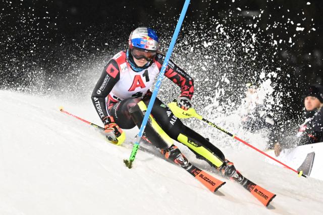 Albania's Lara Colturi competes during the women's slalom race of the FIS Alpine Ski World Cup in Flachau, Austria, on January 13, 2026. (Photo by BARBARA GINDL / APA / AFP) / Austria OUT