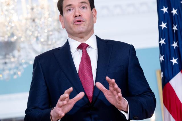 US Secretary of State Marco Rubio speaks to the press as he greets Armenian Foreign Minister Ararat Mirzoyan (L) prior to meetings at the State Department in Washington, DC, on January 13, 2026. (Photo by SAUL LOEB / AFP)