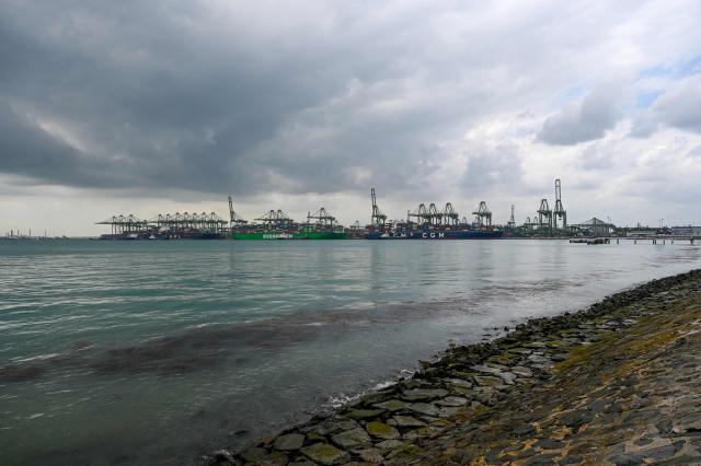 Container vessels are seen docked at Pasir Panjang terminal port in Singapore on January 14, 2026. (Photo by Roslan RAHMAN / AFP)