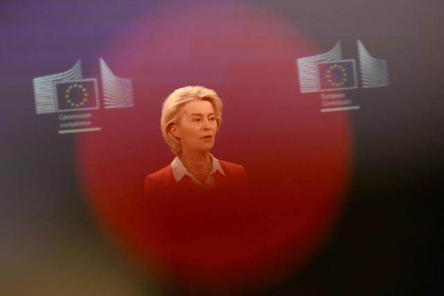 European Commission President Ursula von der Leyen gives a press conference to present a financial support package for Ukraine for 2026–2027 at the EU headquarters in Brussels on january 14, 2026. (Photo by Nicolas TUCAT / AFP)