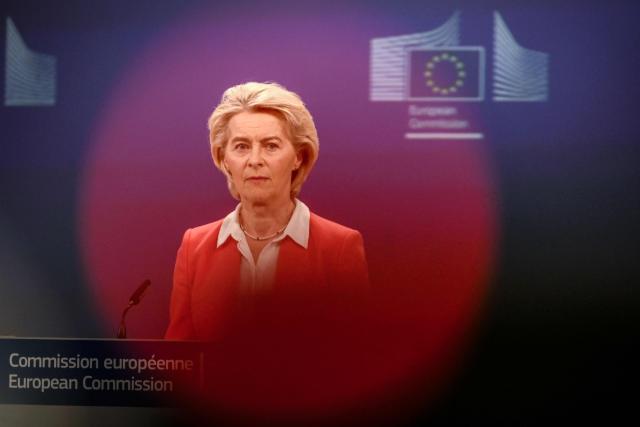 European Commission President Ursula von der Leyen speaks during a press conference to present a financial support package for Ukraine for 2026–2027 at the EU headquarters in Brussels on January 14, 2026. (Photo by Nicolas TUCAT / AFP)