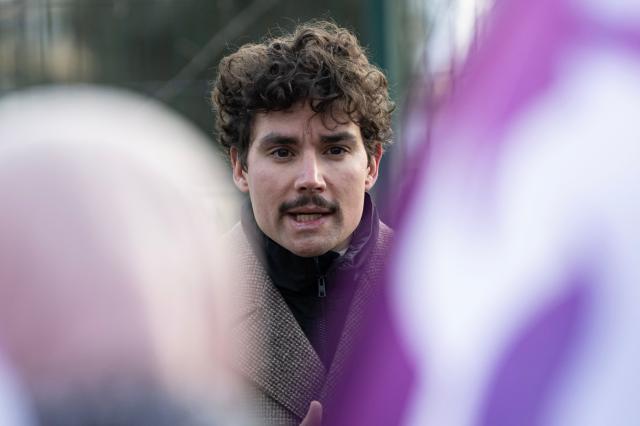 French expert on industrial risks and impacts Paul Poulain conducts a "Toxic Tour", a day of action called by French leftist party La France Insoumise (LFI) to bring awareness on pollution and risks linked to disaffected industrial sites in Marseille on January 14, 2026. (Photo by MIGUEL MEDINA / AFP)