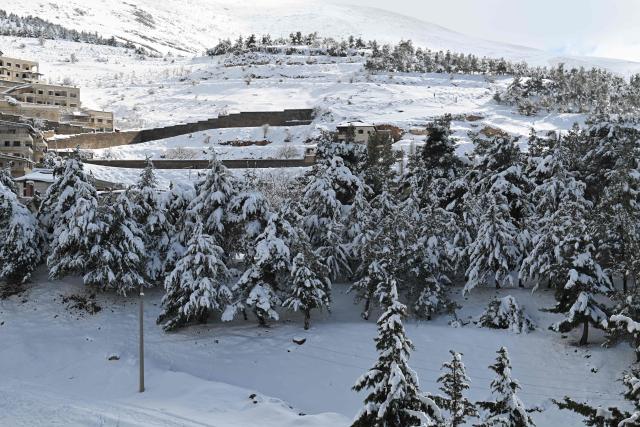 This photo taken on January 14, 2026 shows the snow covered Syrian town of Bludan, some 50 kilometres northwest of the capital Damascus. (Photo by LOUAI BESHARA / AFP)
