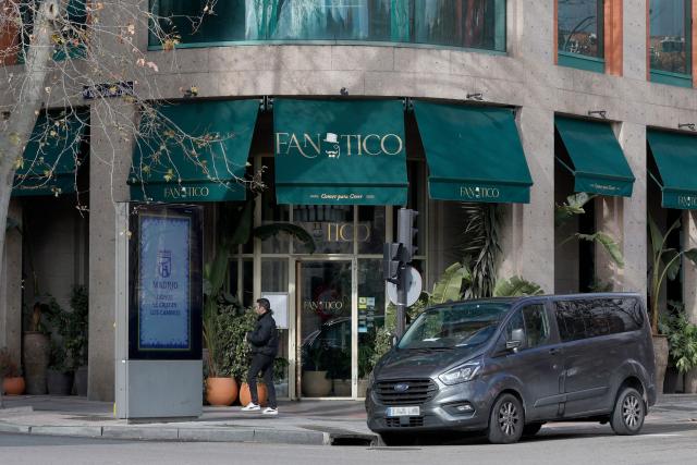 A picture taken on January 14, 2026 shows a view of the Fanatico restaurant in Madrid, after a fire allegedly started from flares lit up inside the restaurant, according to Spanish media. (Photo by Pierre-Philippe MARCOU / AFP)