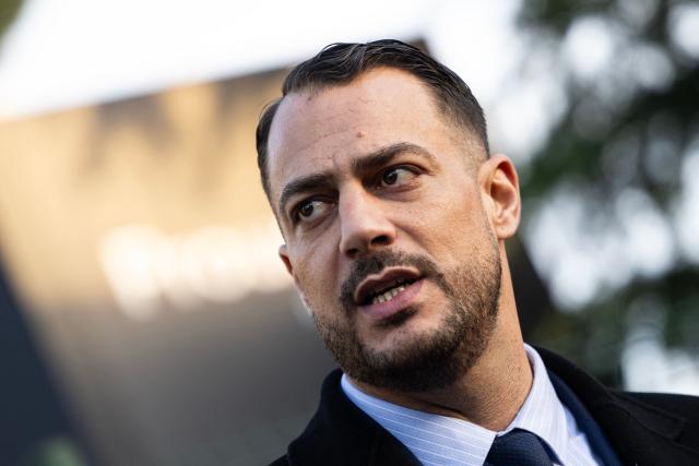 French leftist party La France Insoumise (LFI) member of Parliament and mayoral candidate for the 2026 municipal elections of Marseille Sebastien Delogu looks on after taking part in a "Toxic Tour", a day of action called by LFI to bring awareness on pollution and risks linked to disaffected industrial sites, in Marseille on January 14, 2026. (Photo by MIGUEL MEDINA / AFP)