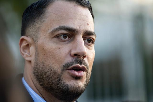 French leftist party La France Insoumise (LFI) member of Parliament and mayoral candidate for the 2026 municipal elections of Marseille Sebastien Delogu looks on after taking part in a "Toxic Tour", a day of action called by LFI to bring awareness on pollution and risks linked to disaffected industrial sites, in Marseille on January 14, 2026. (Photo by MIGUEL MEDINA / AFP)