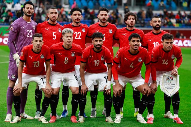 Egypt's players pose for a team picture prior the Africa Cup of Nations (CAN) semi-final football match between Senegal and Egypt at the Grand stadium in Tangiers on January 14, 2026. (Photo by Abdel Majid BZIOUAT / AFP)