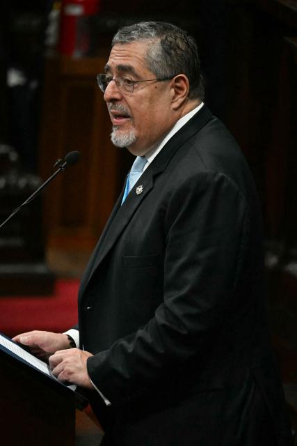 Guatemala's President Bernardo Arevalo speaks during the official report of his second year as head of state at the National Congress in Guatemala City on January 14, 2026. (Photo by JOHAN ORDONEZ / AFP)
