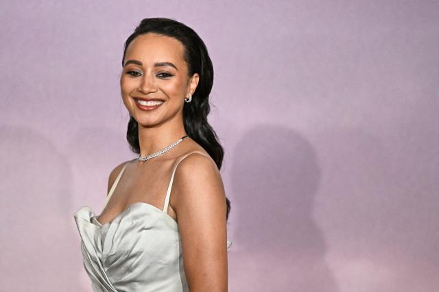 British actress Emma Naomi arrives for the World premiere of "Bridgerton Season 4" at the Palais Brongniart in Paris on January 14, 2026. (Photo by JULIEN DE ROSA / AFP)