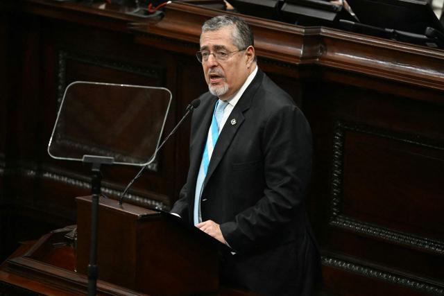 Guatemala's President Bernardo Arevalo speaks during the official report of his second year as head of state at the National Congress in Guatemala City on January 14, 2026. (Photo by JOHAN ORDONEZ / AFP)