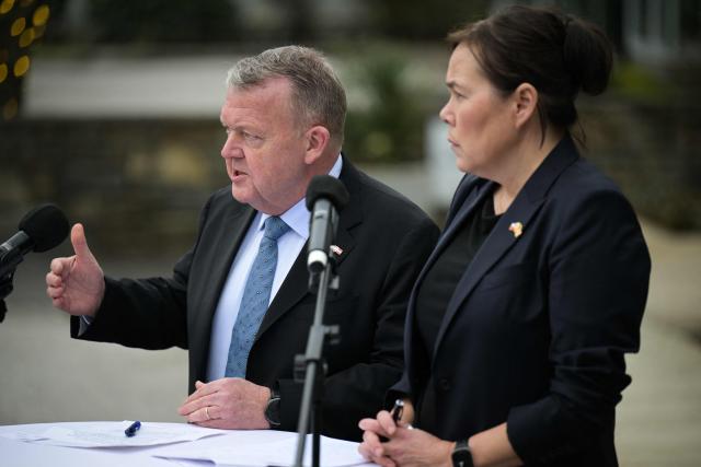Danish Foreign Minister Lars Løkke Rasmussen and Greenland's Foreign Minister Vivian Motzfeldt speak during a news conference at the Danish Embassy in Washington, DC, on January 14, 2026. Denmark and Greenland's top diplomats held high-stakes talks at the White House on Wednesday, with President Donald Trump warning it was "vital" for the United States to take control of the Arctic island. (Photo by Oliver Contreras / AFP)