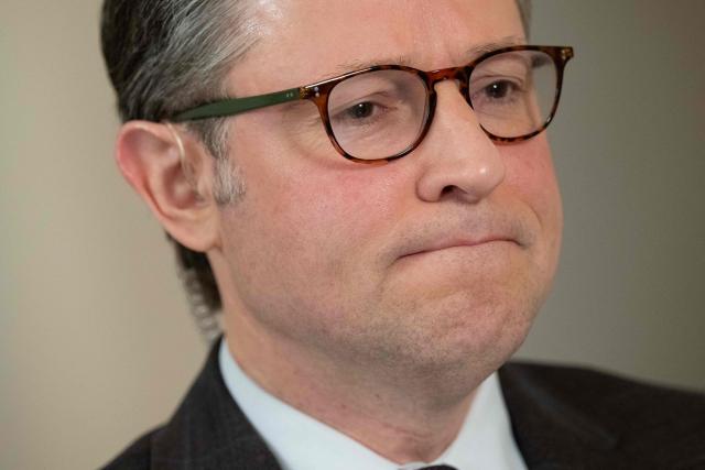 US Speaker of the House Mike Johnson (D-LA) speaks during a television interview at the US Capitol in Washington, DC, January 14, 2026. (Photo by SAUL LOEB / AFP)