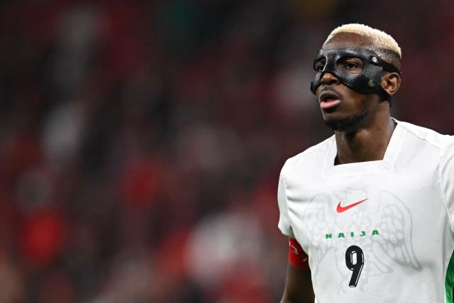 Nigeria's forward #09 Victor Osimhen reacts during the Africa Cup of Nations (CAN) semi-final football match between Nigeria and Morocco at the Prince Moulay Abdellah stadium in Rabat on January 14, 2026. (Photo by Paul ELLIS / AFP)