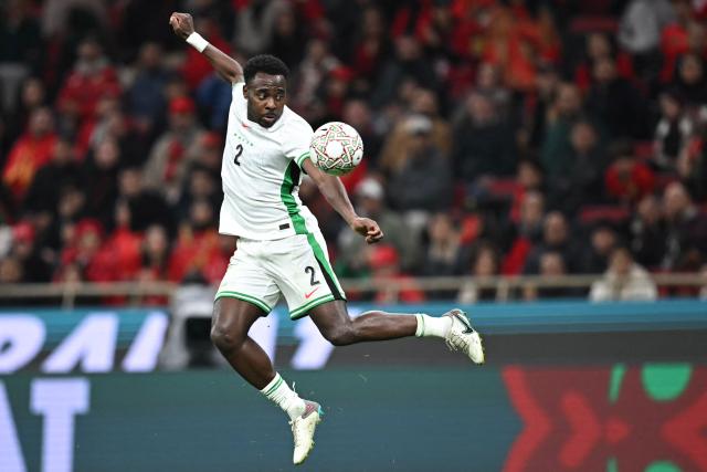 Nigeria's defender #02 Bright Osayi-Samuel controls the ball during the Africa Cup of Nations (CAN) semi-final football match between Nigeria and Morocco at the Prince Moulay Abdellah stadium in Rabat on January 14, 2026. (Photo by Paul ELLIS / AFP)