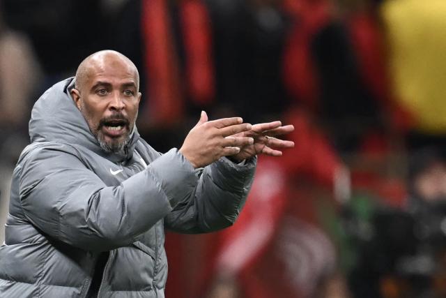 Nigeria's head coach Eric Chelle reacts during the Africa Cup of Nations (CAN) semi-final football match between Nigeria and Morocco at the Prince Moulay Abdellah stadium in Rabat on January 14, 2026. (Photo by Paul ELLIS / AFP)