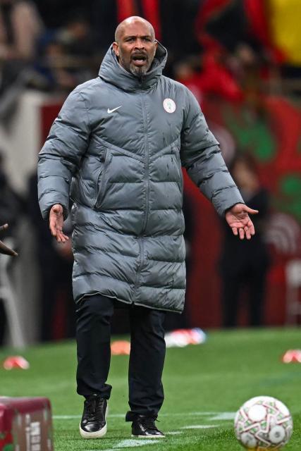 Nigeria's head coach Eric Chelle reacts during the Africa Cup of Nations (CAN) semi-final football match between Nigeria and Morocco at the Prince Moulay Abdellah stadium in Rabat on January 14, 2026. (Photo by Paul ELLIS / AFP)