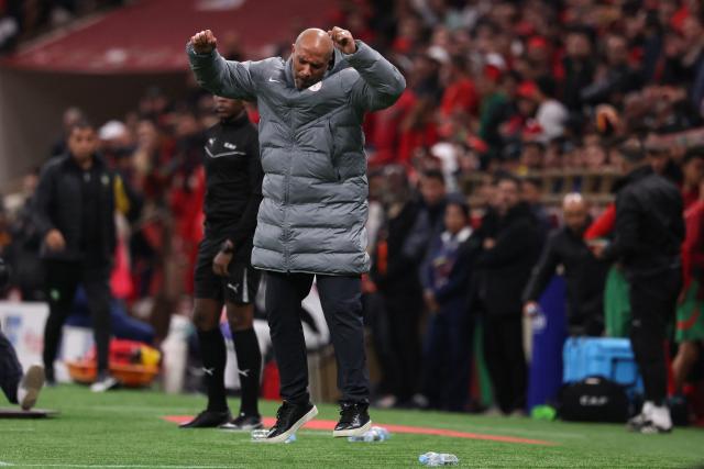 Nigeria's head coach Eric Chelle reacts during the Africa Cup of Nations (CAN) semi-final football match between Nigeria and Morocco at the Prince Moulay Abdellah stadium in Rabat on January 14, 2026. (Photo by FRANCK FIFE / AFP)