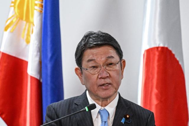 Japan's Foreign Minister Toshimitsu Motegi speaks during a joint press conference with Philippines' Foreign Minister Theresa Lazaro in Pasay, Metro Manila on January 15, 2026. (Photo by Jam STA ROSA / AFP)