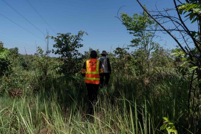 Forest rangers patrol in a forest in Likasi on November 27, 2025. As Chinese, US and other companies jostle over DR Congo’s critical minerals, communities in Haut-Katanga province fear security restrictions or unannounced road constructions in reserves will increase as they seek to protect their land. (Photo by Glody MURHABAZI / AFP)