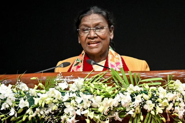 Indian President Droupadi Murmu addresses the 50th annual convocation of Guru Nanak Dev University in Amritsar on January 15, 2026. (Photo by Narinder NANU / AFP)