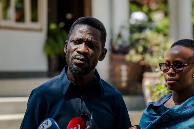 Uganda opposition leader and National Unity Platform (NUP) presidential candidate Robert Kyagulanyi Ssentamu, popularly known as Bobi Wine, speaks at a press conference at his house in Kampala on January 15, 2026, during Uganda’s 2026 general elections. (Photo by Rian COPE / AFP)
