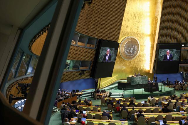 United Nations Secretary-General Antonio Guterres speaks on 2026 priorities to the UN General Assembly at UN Headquarters in New York City on January 15, 2026. (Photo by ANGELA WEISS / AFP)