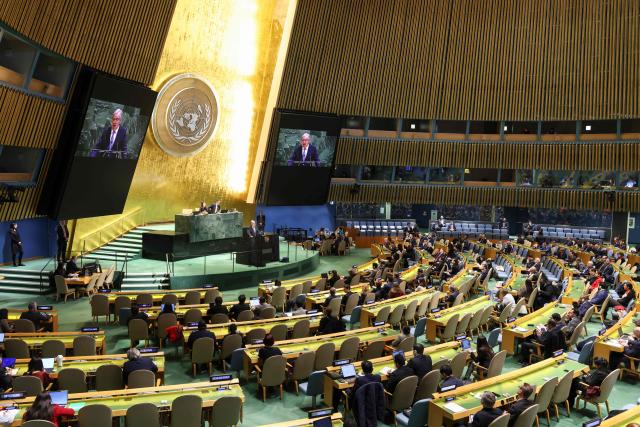United Nations Secretary-General Antonio Guterres speaks on 2026 priorities to the UN General Assembly at UN Headquarters in New York City on January 15, 2026. (Photo by ANGELA WEISS / AFP)
