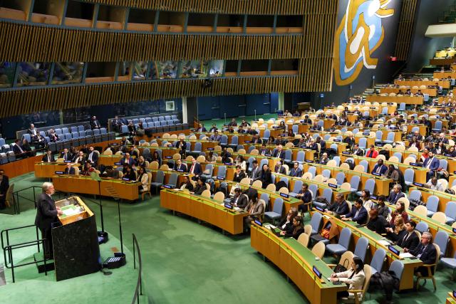 United Nations Secretary-General Antonio Guterres speaks on 2026 priorities to the UN General Assembly at UN Headquarters in New York City on January 15, 2026. (Photo by ANGELA WEISS / AFP)