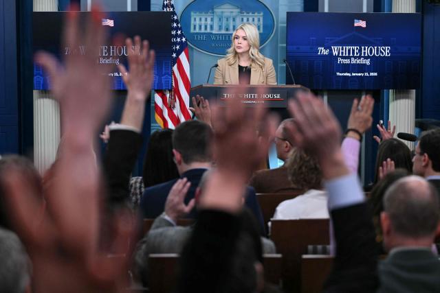 White House Press Secretary Karoline Leavitt speaks during a press briefing in the Brady Briefing Room of the White House in Washington, DC, on January 15, 2026. (Photo by Mandel NGAN / AFP)