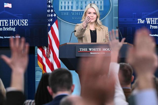 White House Press Secretary Karoline Leavitt speaks during a press briefing in the Brady Briefing Room of the White House in Washington, DC, on January 15, 2026. (Photo by Mandel NGAN / AFP)