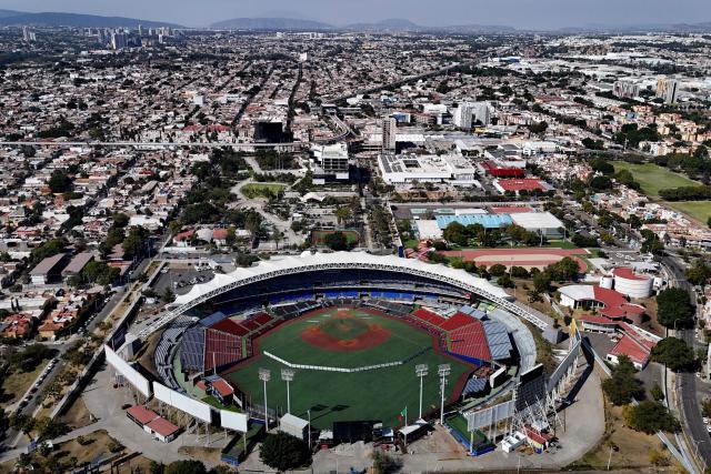 This aerial view shows the Pan American Baseball Stadium, the venue for the upcoming 2026 Caribbean Series, in Zapopan, Jalisco, Mexico on January 15, 2026. The diplomatic and military offensive by the United States deprived Venezuela of hosting and headlining the Caribbean Series, and in doing so also pushed Cuba out of this renowned baseball tournament. (Photo by ULISES RUIZ / AFP)