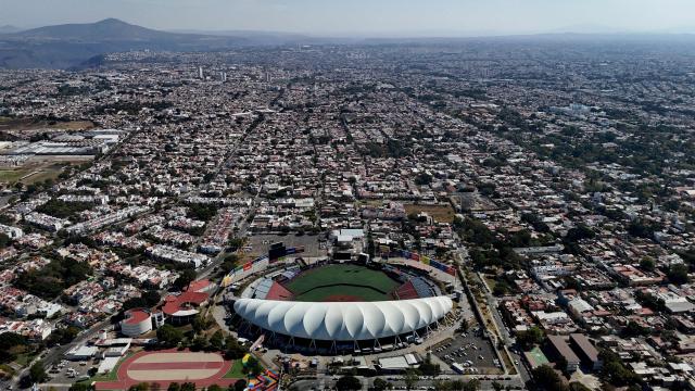 This aerial view shows the Pan American Baseball Stadium, the venue for the upcoming 2026 Caribbean Series, in Zapopan, Jalisco, Mexico on January 15, 2026. The diplomatic and military offensive by the United States deprived Venezuela of hosting and headlining the Caribbean Series, and in doing so also pushed Cuba out of this renowned baseball tournament. (Photo by ULISES RUIZ / AFP)