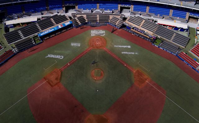 This aerial view shows the Pan American Baseball Stadium, the venue for the upcoming 2026 Caribbean Series, in Zapopan, Jalisco, Mexico on January 15, 2026. The diplomatic and military offensive by the United States deprived Venezuela of hosting and headlining the Caribbean Series, and in doing so also pushed Cuba out of this renowned baseball tournament. (Photo by ULISES RUIZ / AFP)