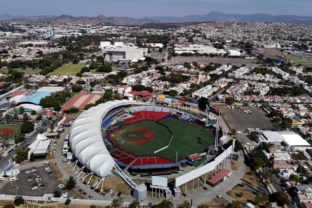 This aerial view shows the Pan American Baseball Stadium, the venue for the upcoming 2026 Caribbean Series, in Zapopan, Jalisco, Mexico on January 15, 2026. (Photo by ULISES RUIZ / AFP)