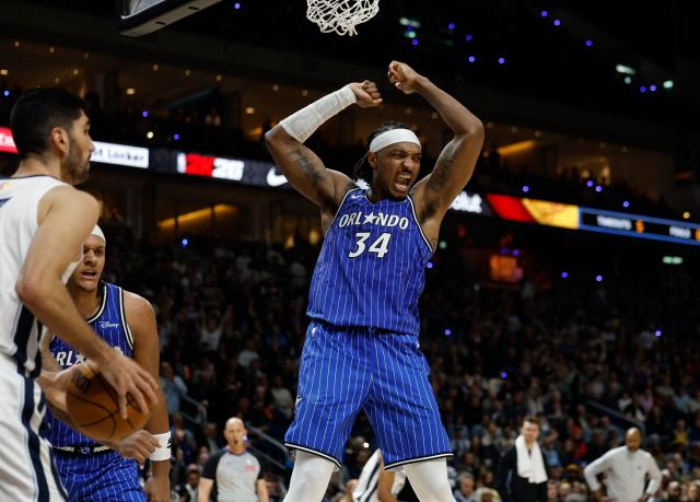 Orlando Magic’s US center #34 Wendell Carter Jr. reacts during the 2025/2026 NBA season basketball match between Memphis Grizzlies and Orlando Magic on January 15, 2026 in Berlin. (Photo by Odd ANDERSEN / AFP)