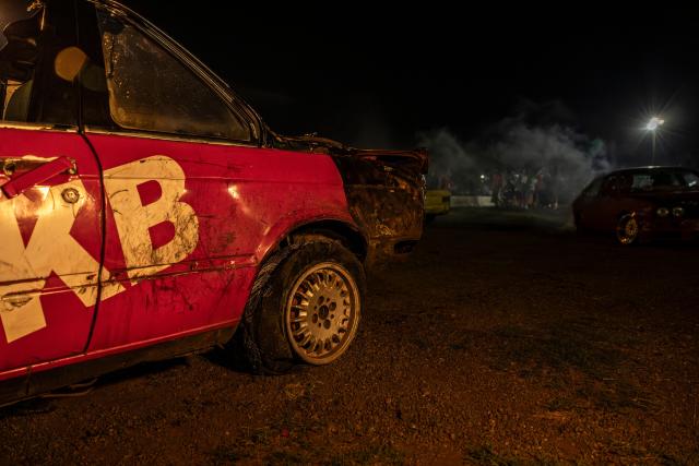 A general view of a tyre, with the tread worn down, of a spinning car at the Wheelz’n Smoke Arena in Johannesburg, on January 15, 2026. Ayanda Mbele and her partner, Monde Hashe, founded the Wheelz’n Smoke Arena to create a safe space for spinners, after a lack of protections at informal spinning spots contributed to the sport’s former illegal status. Once held illegally on Thursday nights, spinning events now continue legally at the Wheelz’n Smoke Arena. (Photo by CAMILLA RICHETTI / AFP)