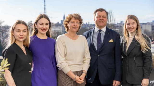 YDN Europe Regional Meeting. A group of people posing together outdoors in an urban setting. (Photo by Pierre Rein / MediaConnect) / Disclaimer: This document is neither produced nor endorsed by AFP. It is distributed under its issuer sole responsibility. Its reproduction is authorized in context without any distortion of content. If you have any question about this document, please contact its issuer.