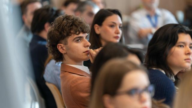 YDN Europe Regional Meeting. Attentive audience members listening during a conference or seminar session in a modern indoor venue. (Photo by Pierre Rein / MediaConnect) / Disclaimer: This document is neither produced nor endorsed by AFP. It is distributed under its issuer sole responsibility. Its reproduction is authorized in context without any distortion of content. If you have any question about this document, please contact its issuer.