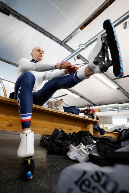 Speed Skater Timothy Loubineaud of France prepares for a training session in Inzell, southern Germany, on January 13, 2026. France’s speed skating team leader Timothy Loubineaud, a likely Olympic medal contender in Milan next month, is calling for the construction of a temporary long track ice rink dedicated to his sport for the 2030 Winter Games in the French Alps. (Photo by Michaela STACHE / AFP)